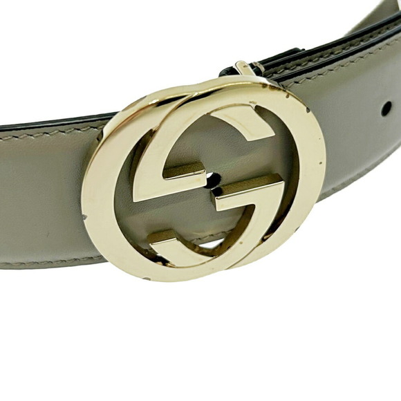 Gucci Interlocking GG Buckle Leather Belt Grey Gold - Picture 5 of 9